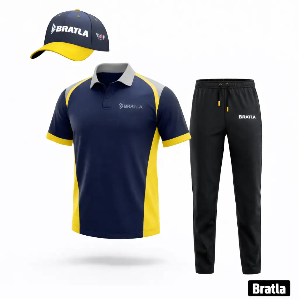 Blue And Yellow Cricket Shirt Trouser And Cap 3 Piece Set - TeamWear-Cricket