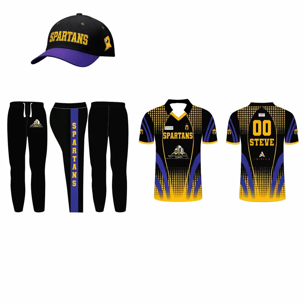 Blue & Yellow Cricket Uniform Fully Customizable with Name and Number 2 Piece Set - TeamWear-Cricket