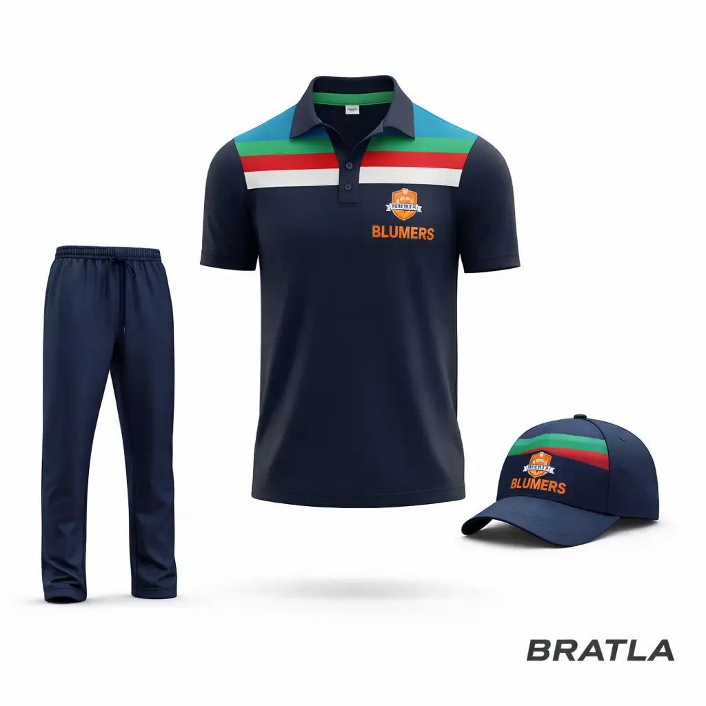 Cricket Shirt And Trouser Fully Customized With Player And Team Name Logo Number - Blue 2 Piece Set - TeamWear-Cricket