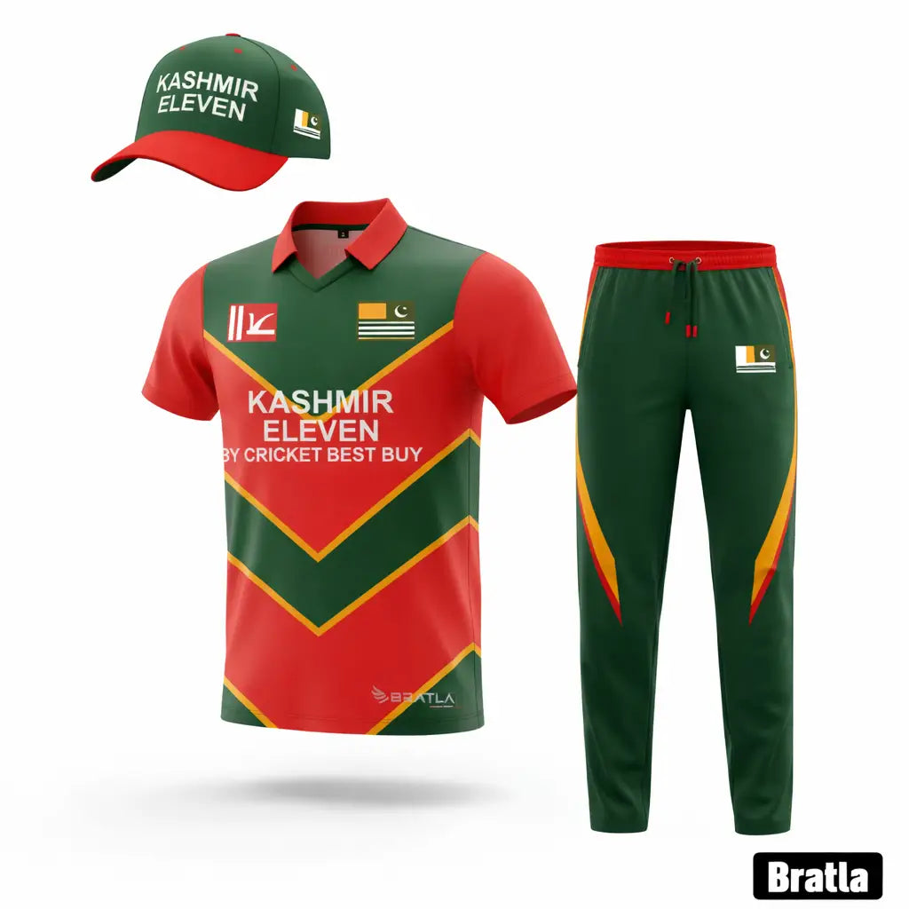 Sports Jersey Kashmir Eleven Red/Green Design Fully Customizable Sports Kit Shirt Only - TeamWear-Cricket