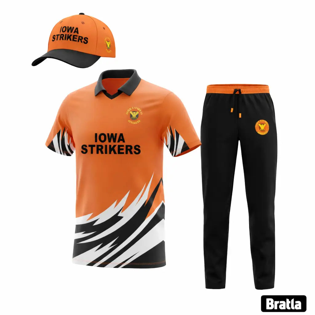 Black & Orange Cricket Uniform Fully Customizable With Name And Number 3 Piece Set - TeamWear-Cricket