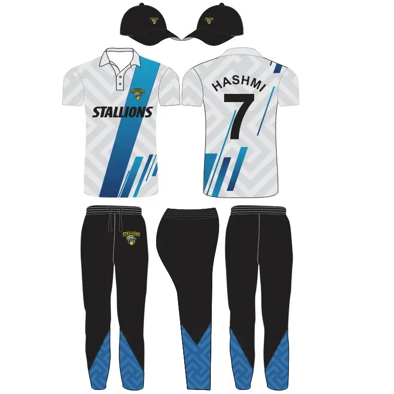 Black & White Cricket Uniform Fully Customizable with Name and Number 3 Piece Set - Custom Wear 3PC Full