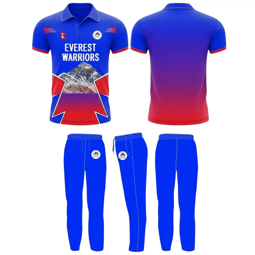 Blue & Red Cricket Uniform Fully Customizable with Name and Number 2 Piece Set - TeamWear