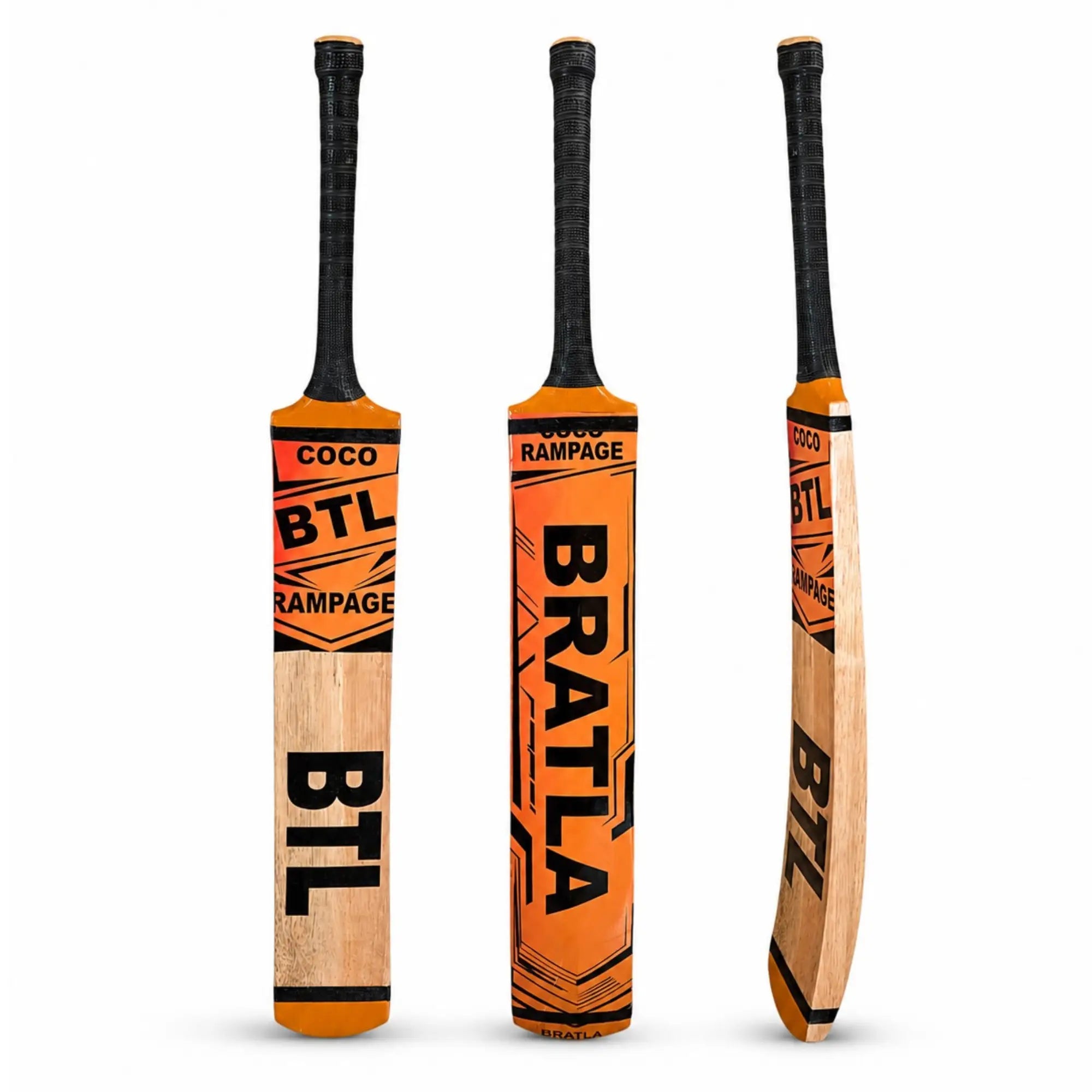Bratla BTL Coco Rampage Adult Cricket Bat for Tape Ball & Tennis Ball Cricket - Full Size Coconut Wood Power Hitting Tape Ball Cricket Bat