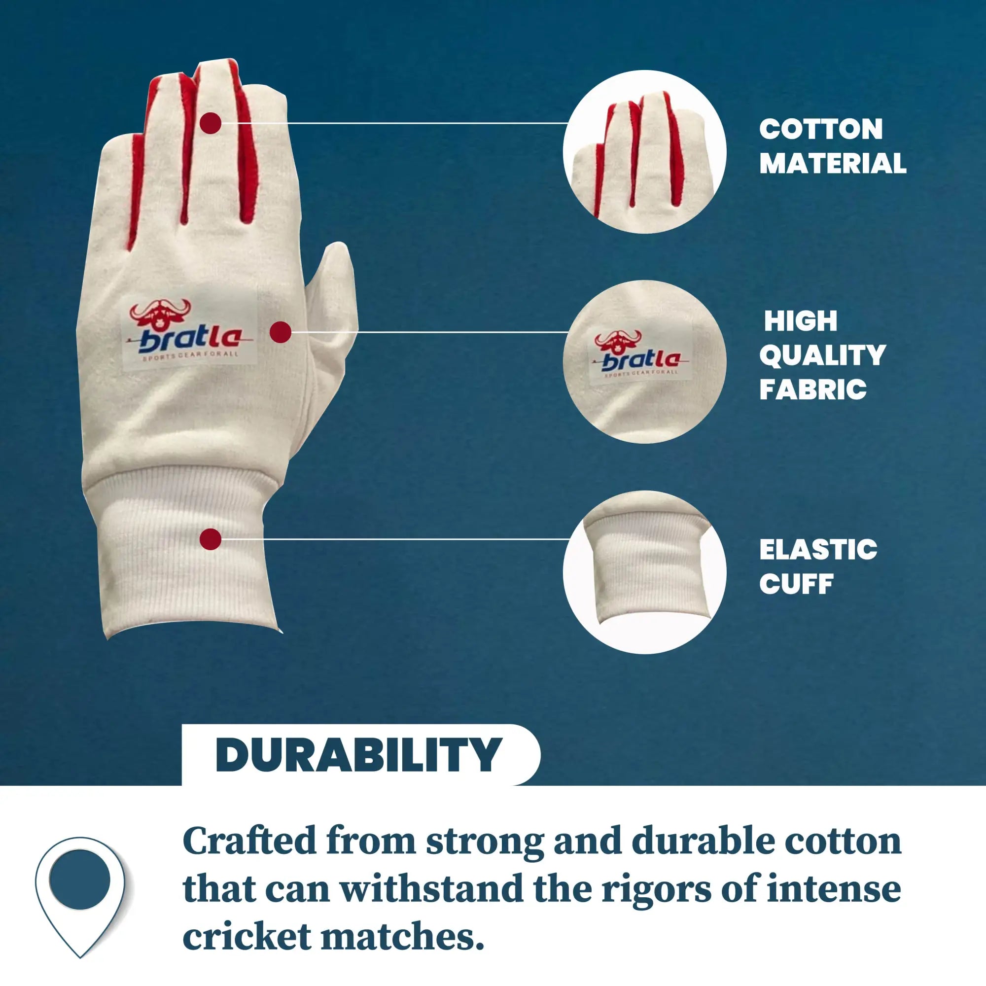Bratla Cricket Batting Gloves Inner Pro Full Cotton | Premium Quality - GLOVE - BATTING INNER