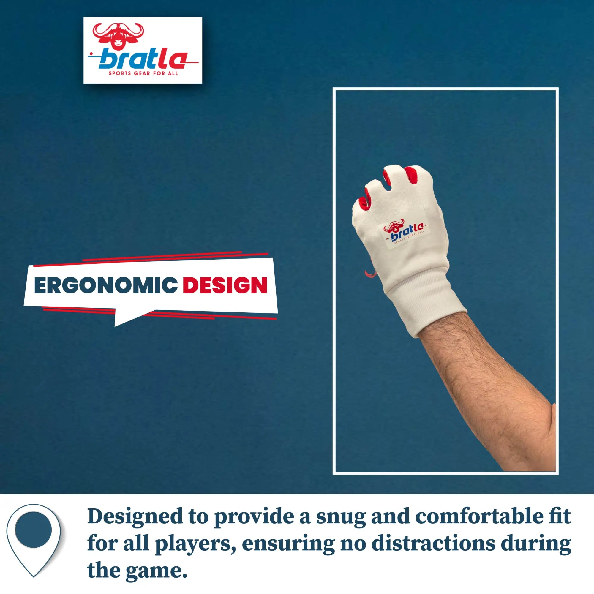 Bratla Cricket Batting Gloves Inner Pro Full Cotton | Premium Quality - GLOVE - BATTING INNER