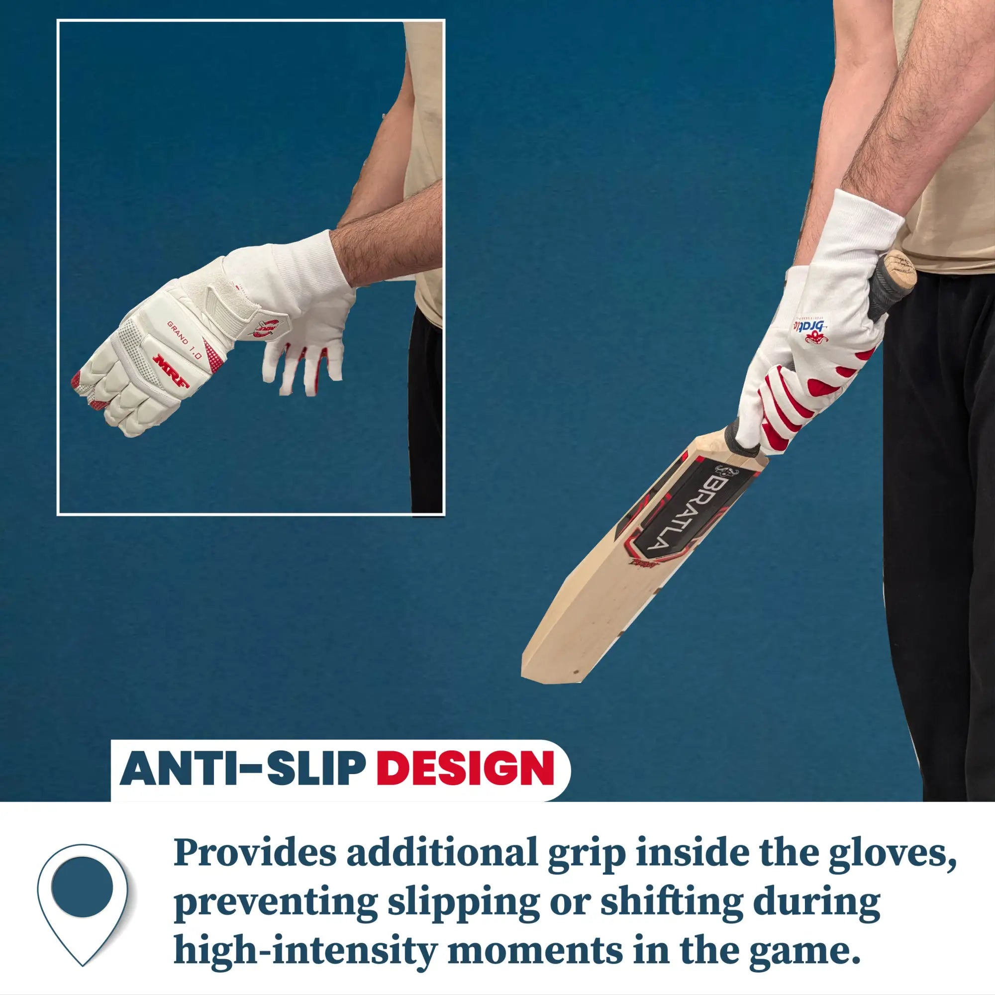 Bratla Cricket Batting Gloves Inner Pro Full Cotton | Premium Quality - GLOVE - BATTING INNER