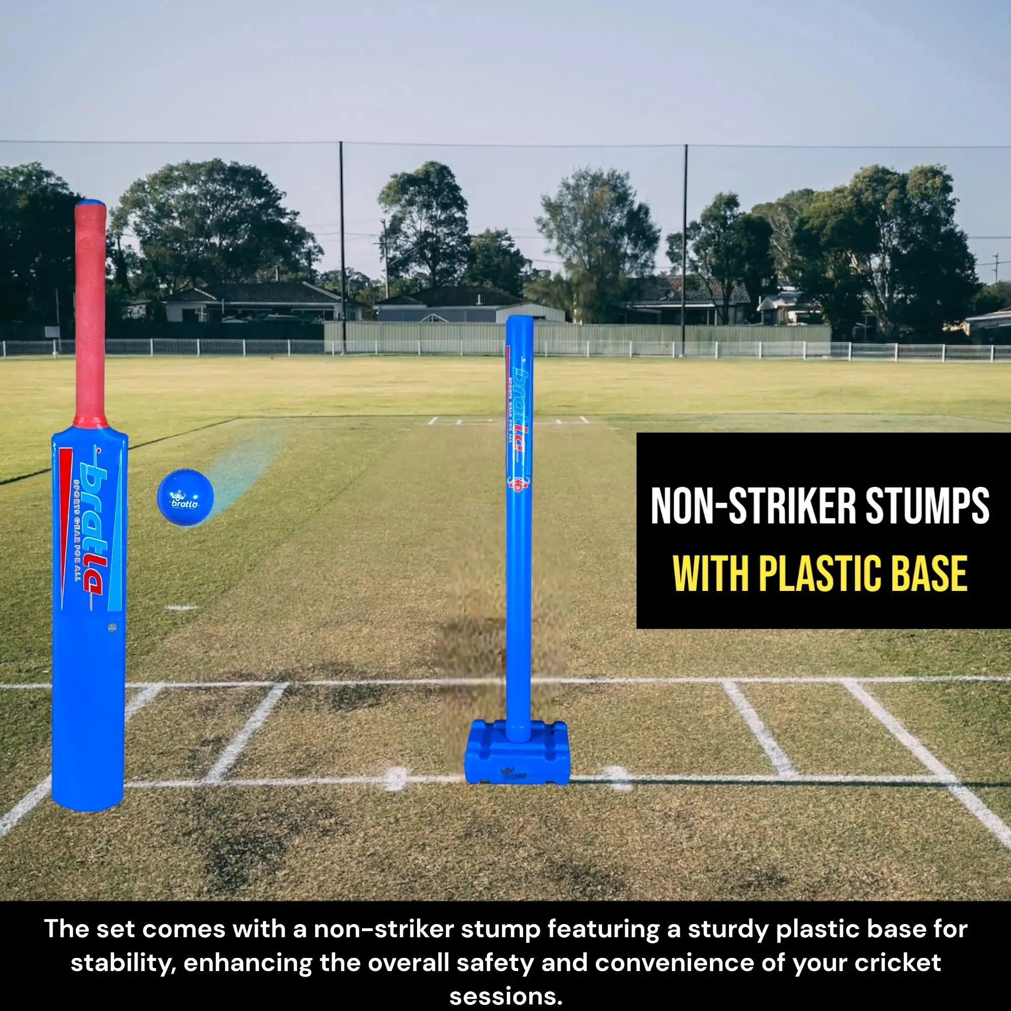 Bratla Cricket Set Size 6 - Blue Color | Includes Bat Wind Ball Stumps and Non-Striker Stump with Plastic Base - BATS - CRICKET SETS