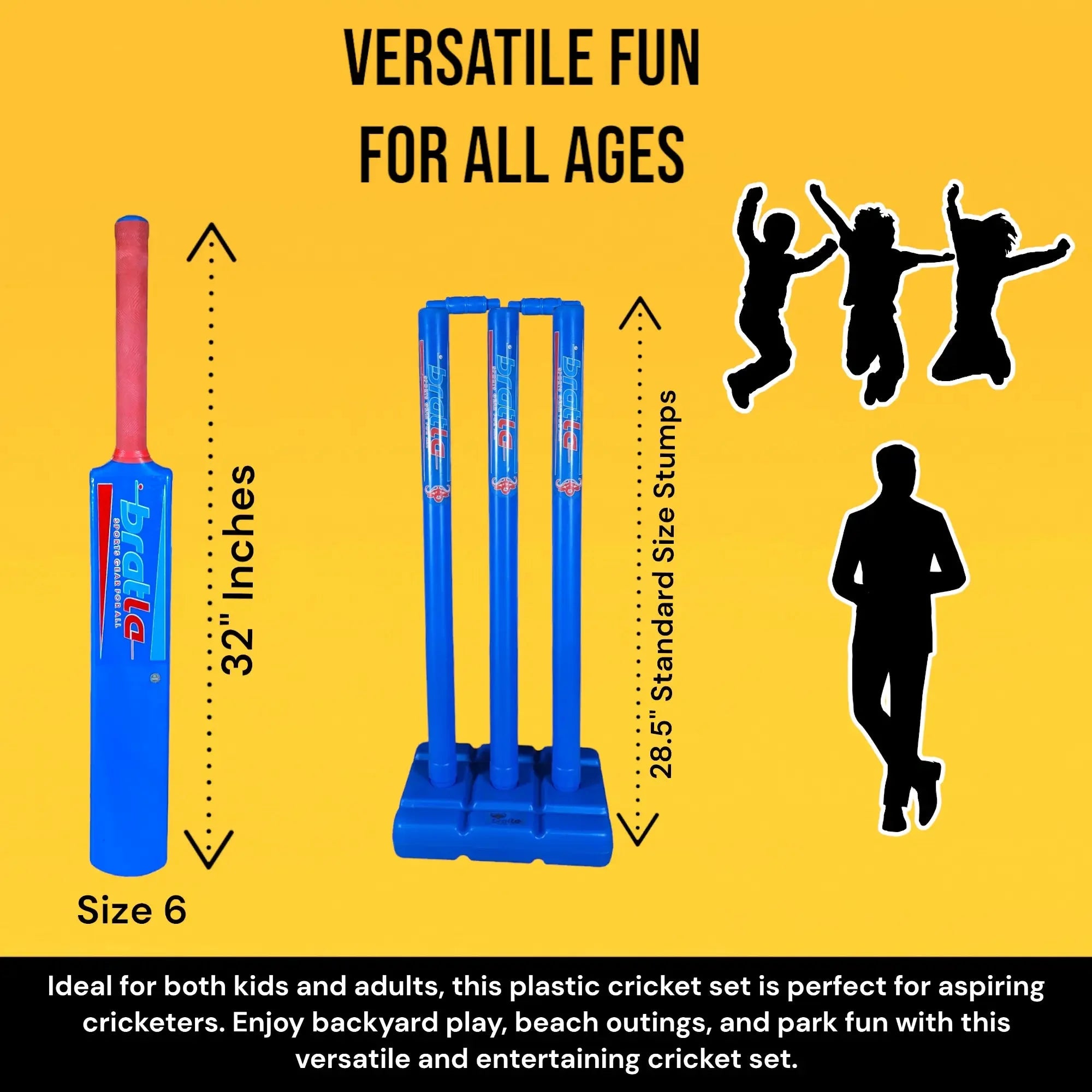 Bratla Cricket Set Size 6 - Blue Color | Includes Bat Wind Ball Stumps and Non-Striker Stump with Plastic Base - BATS - CRICKET SETS