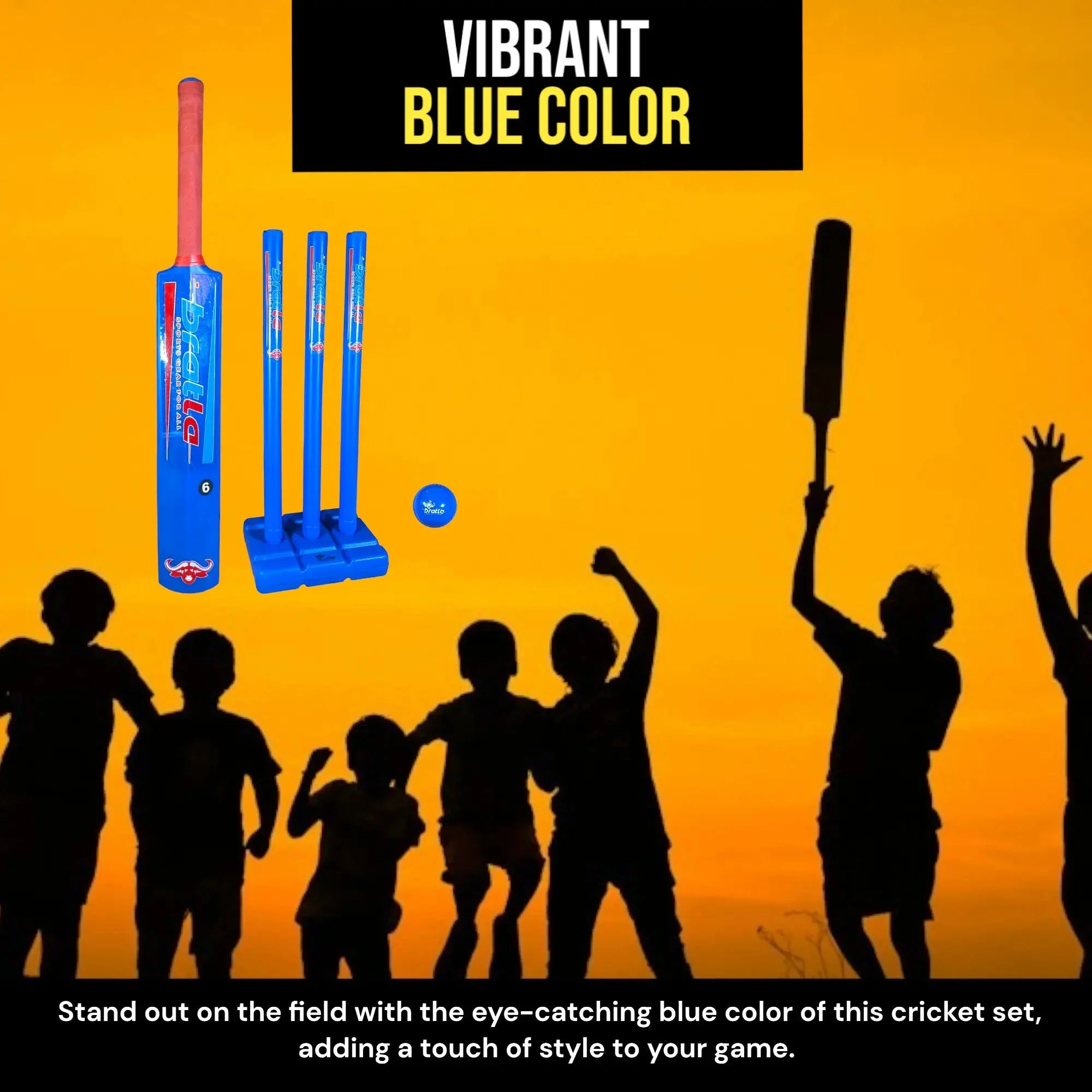 Bratla Cricket Set Size 6 - Blue Color | Includes Bat Wind Ball Stumps and Non-Striker Stump with Plastic Base - BATS - CRICKET SETS