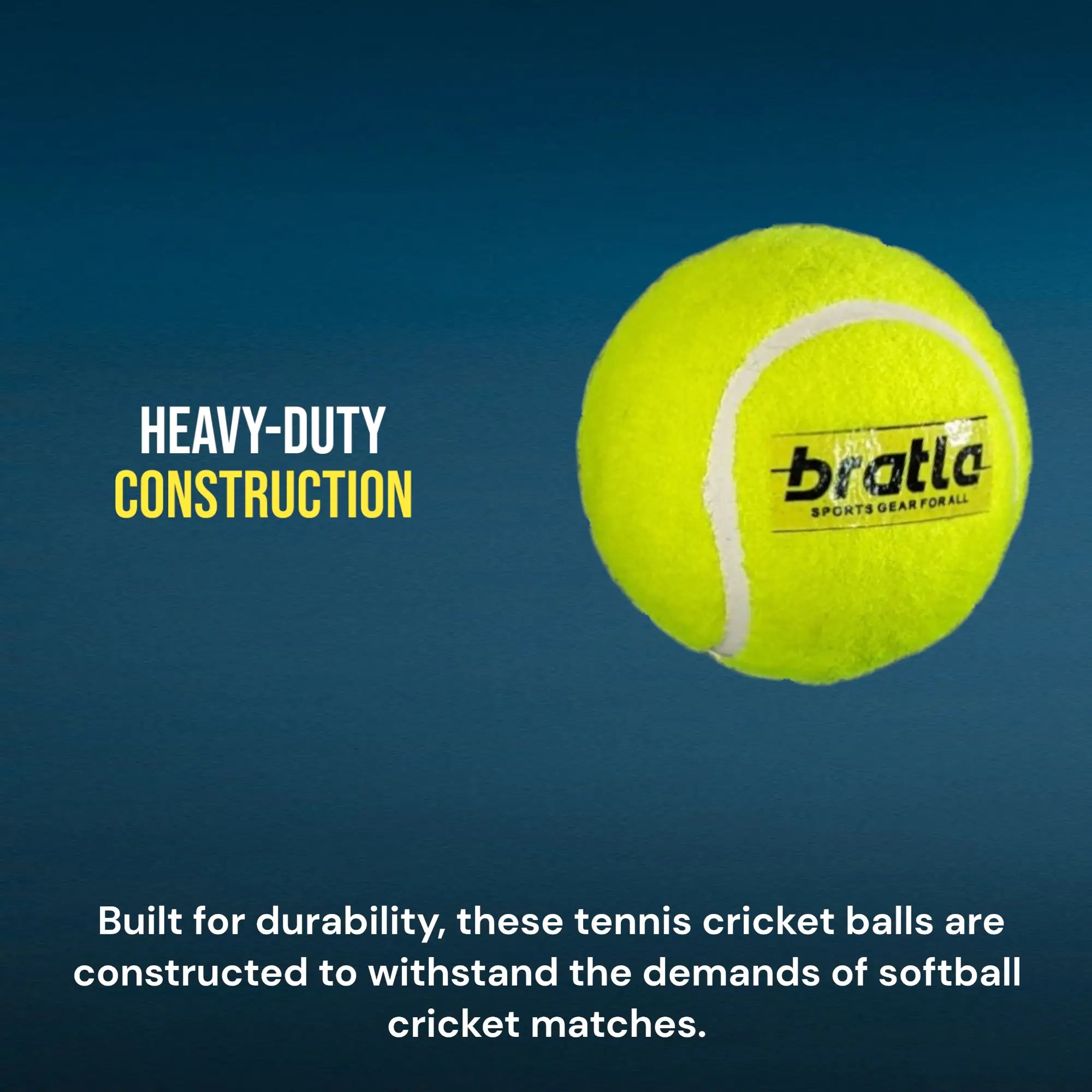 Bratla Heavy Tennis Cricket Ball 125g - Pack of 6 | Hard Tennis Balls for Softball Cricket Games - BALL - SOFTBALL