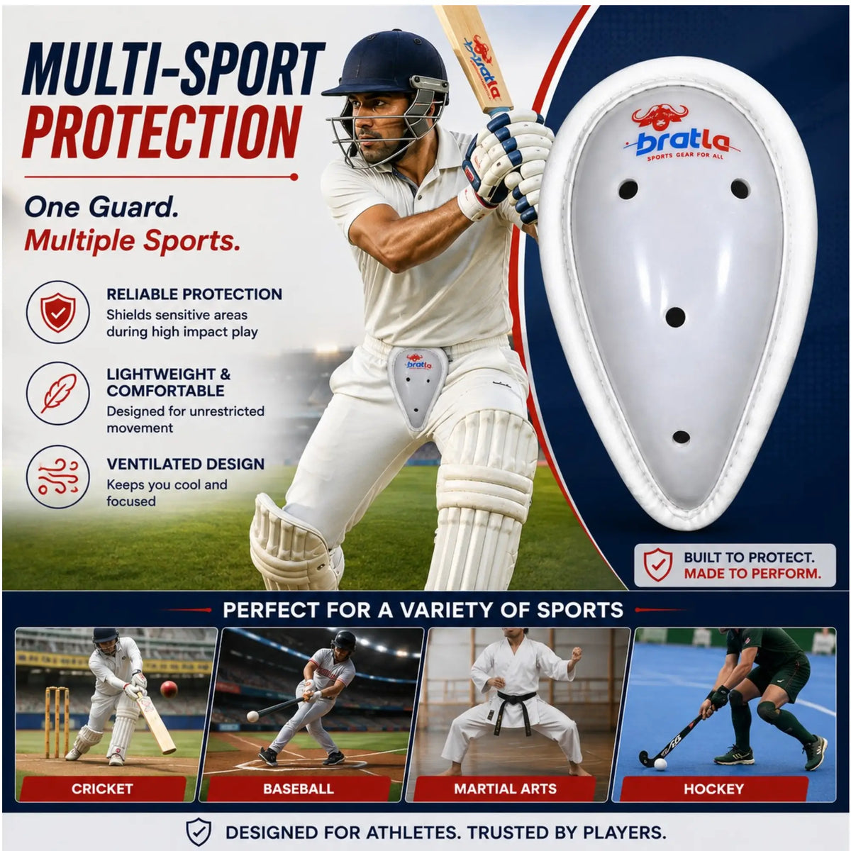 Bratla Pro Cricket Abdominal Guard Slip-in Groin Protector with Foam Casing - BODY PROTECTORS - ABDO GUARDS