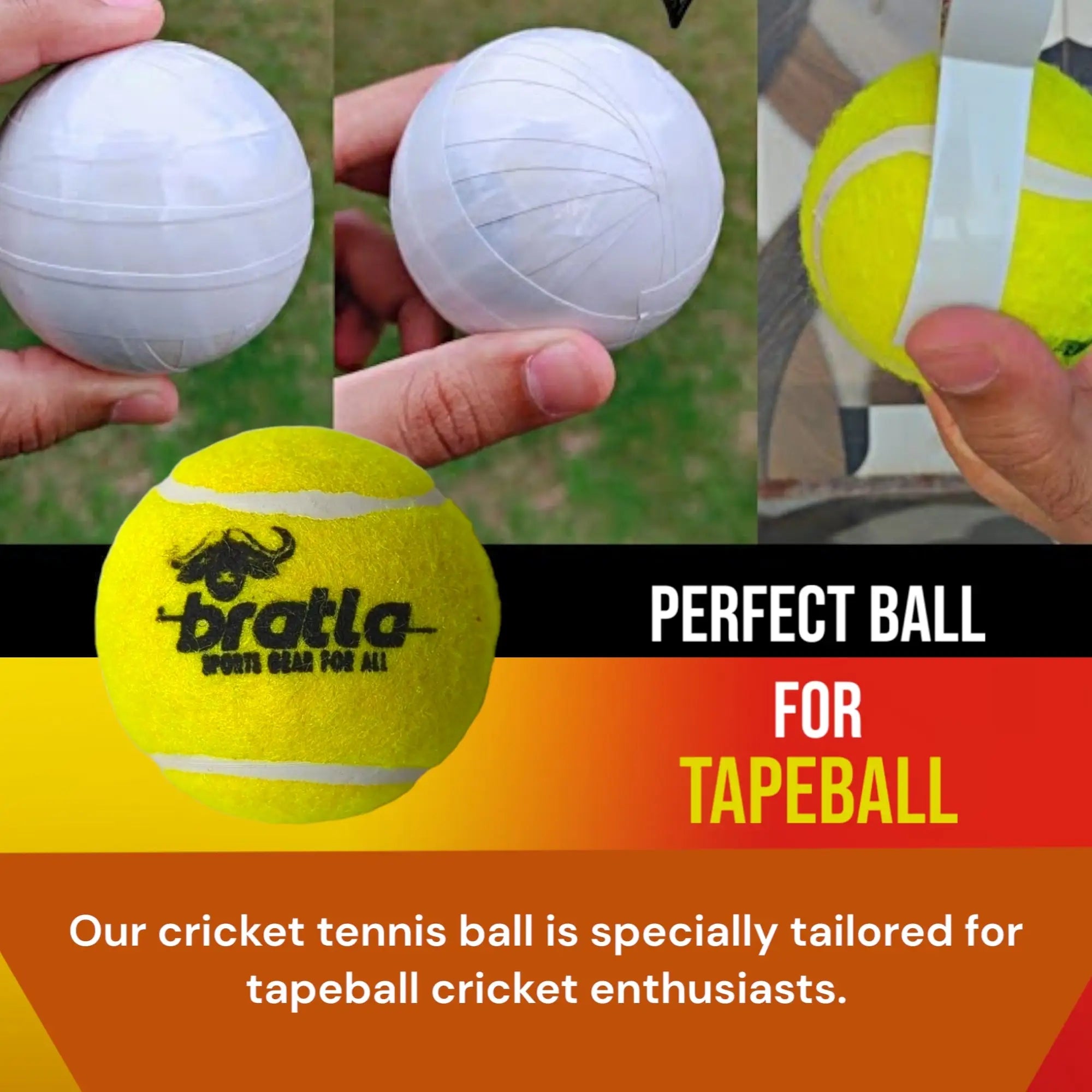 Bratla Pro Cricket Tennis Tape Ball Pack of 3 Lightweight - BALL - SOFTBALL