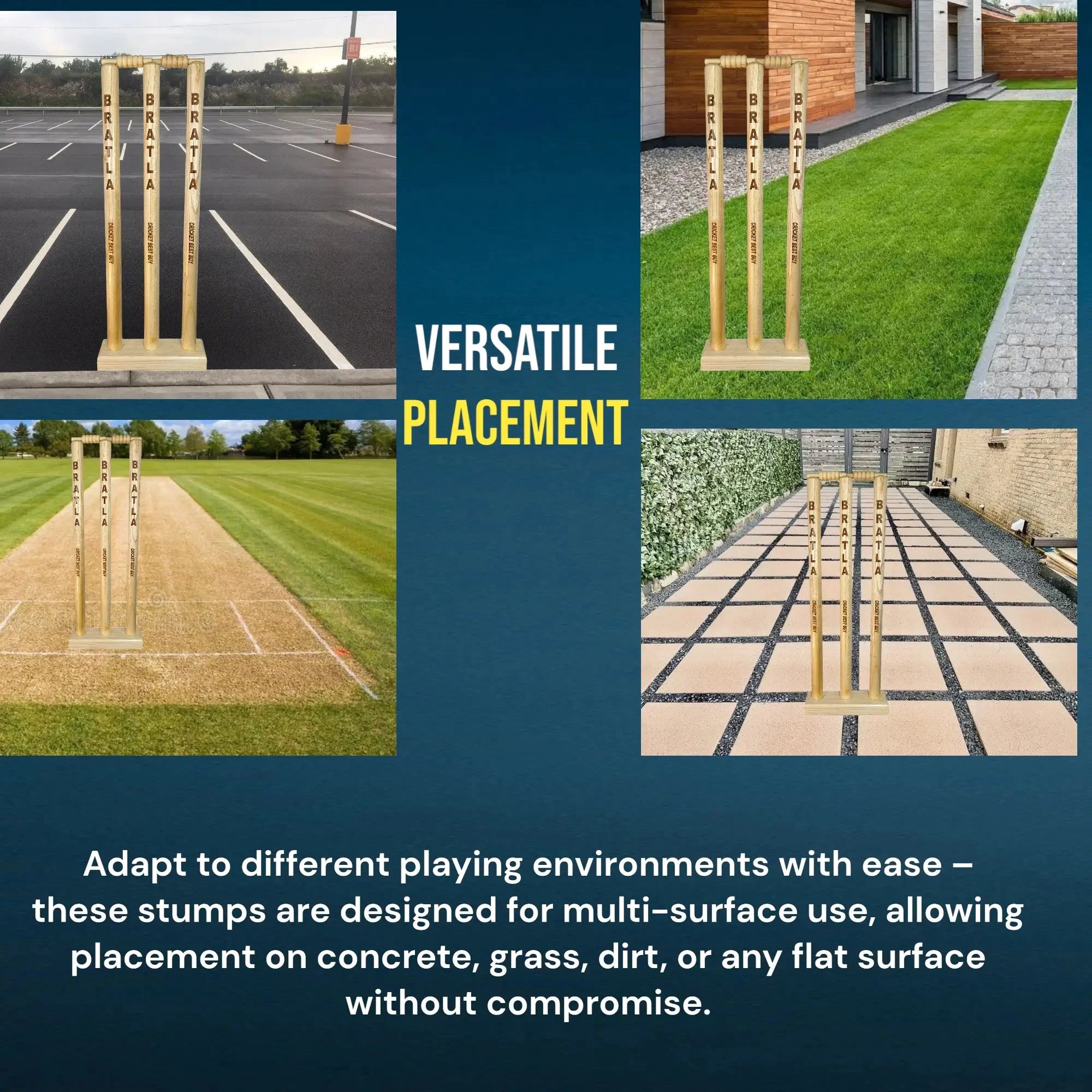 CBB Cricket Wicket Stumps Multi-Surface Placement with Wood Base - STUMPS