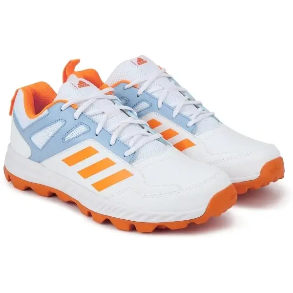 Adidas Cri Rise V2 Cricket Shoes White/AMBSky/Orange Cricket Shoes Rubber Sole - US 8.5 - FOOTWEAR - RUBBER SOLE