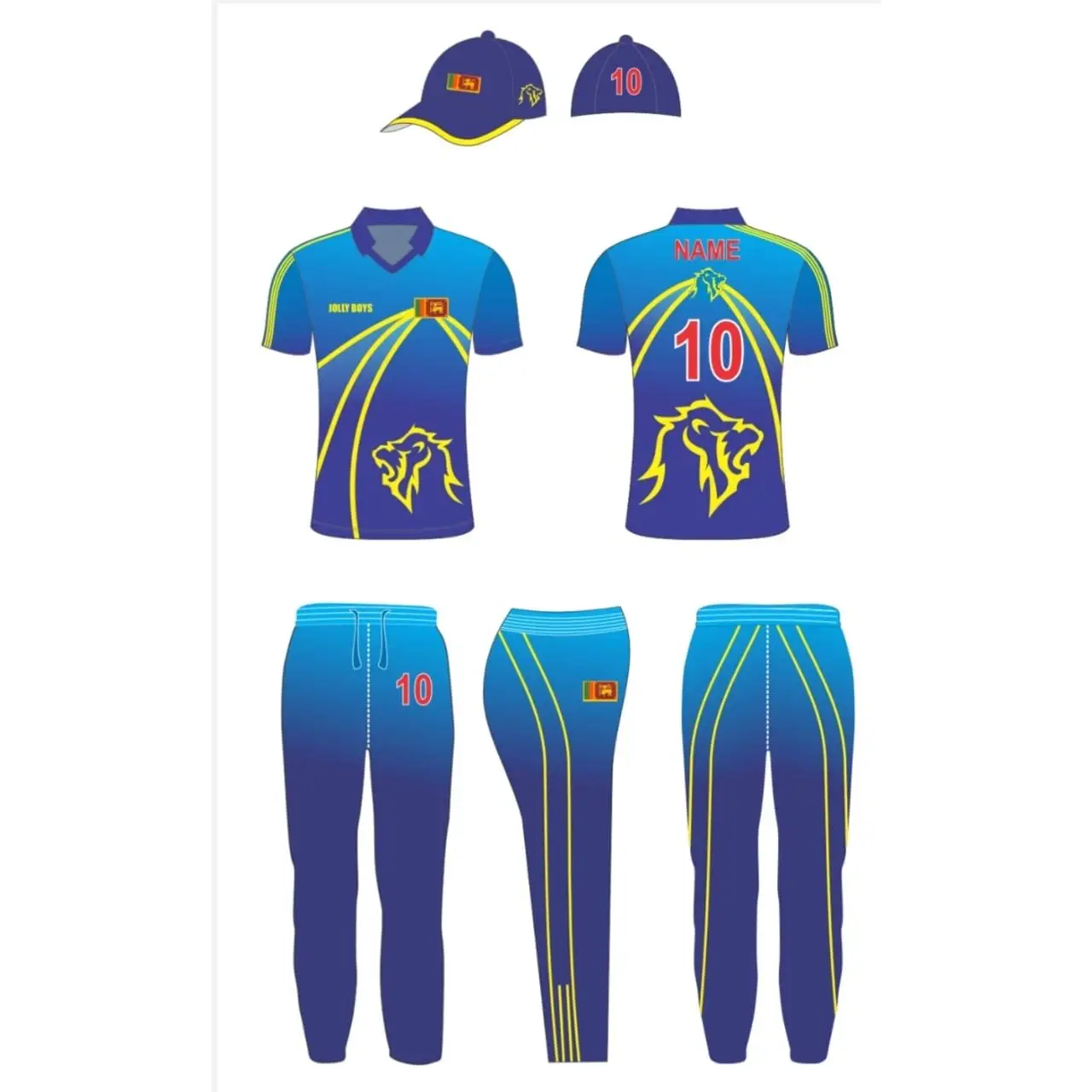 Cricket Color Uniform Kit Customized Light Blue Yellow Shirt Trouser
