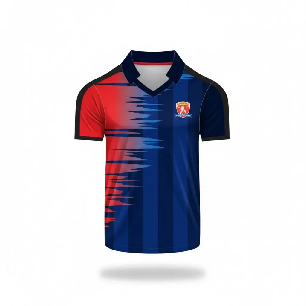 Cricket Shirt Trouser And Cap Customizable With Name And Number -Blue And Red 3 Piece Set - TeamWear