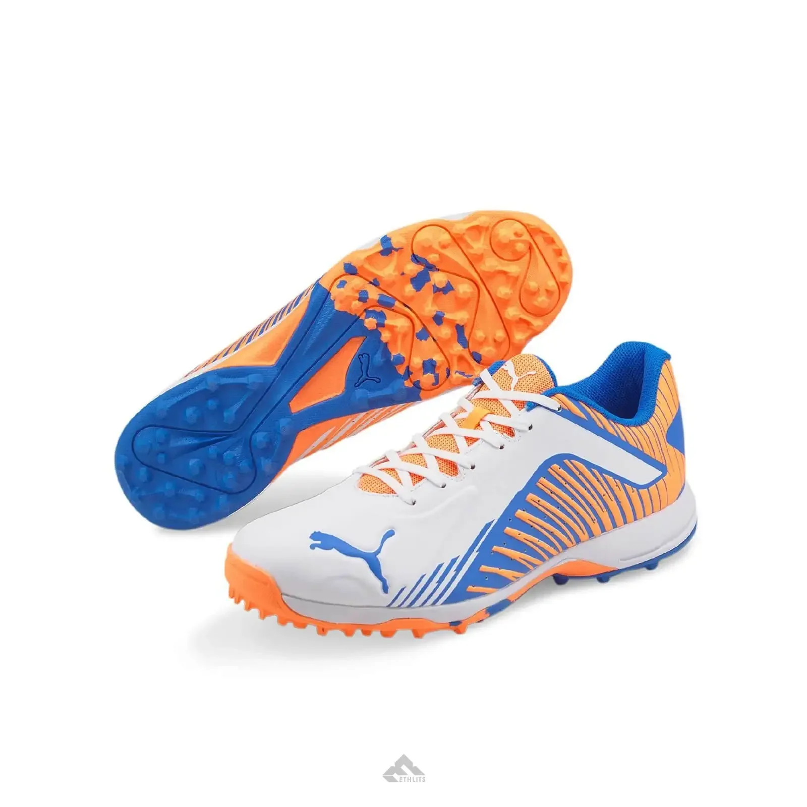 Puma White Bluemazing Neon Cricket Shoes - US 9 - FOOTWEAR - RUBBER SOLE