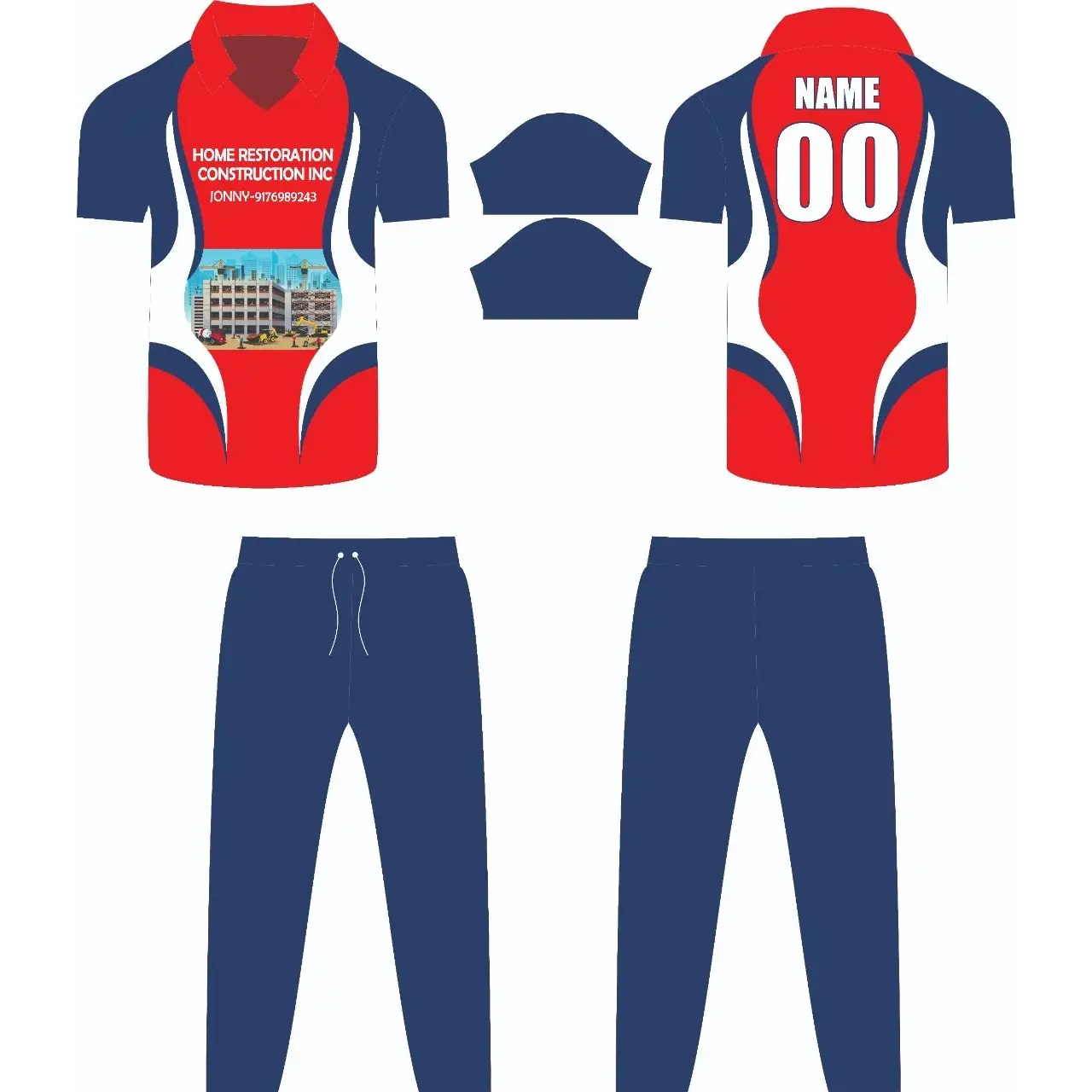 Sublimation Sports Uniform Blue Red Jersey Trouser Customized 2 Piece Set Cricket Best Buy