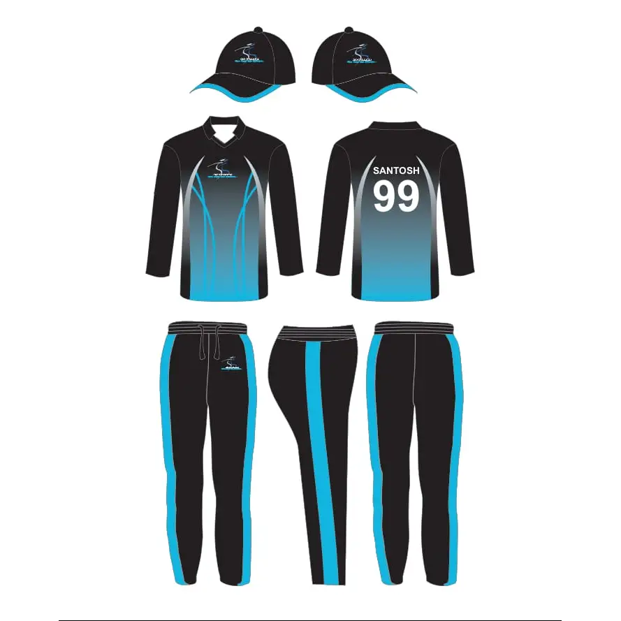 Blue & Black Cricket Uniform Fully Customizable With Name And Number - Custom Cricket Wear 3PC Full