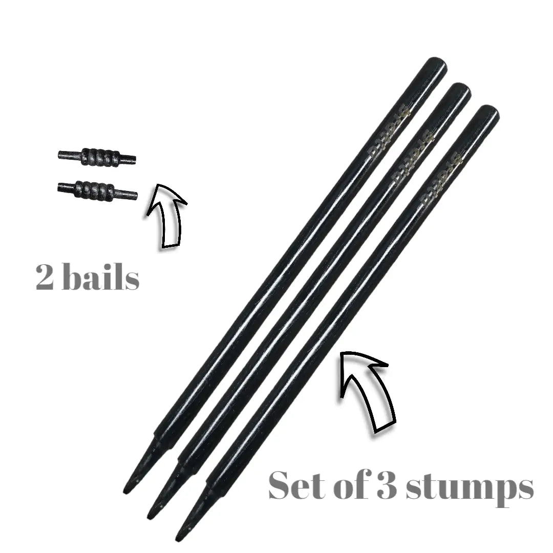 Bratla Cricket Stumps Black Wickets Wooden Stumps High Quality Set of 3 - STUMPS & BAILS