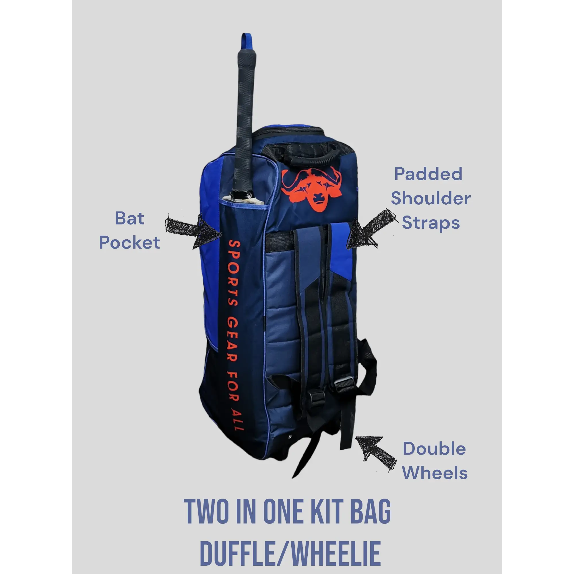 Bratla Pro Cricket Kit Bag Duffle Wheelie for Junior Cricketers Navy/Blue - BAG - PERSONAL