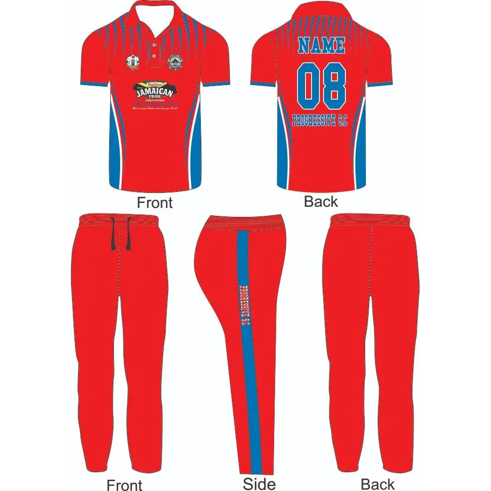 Cricket Jerseys Uniform Kit Customized Red Blue With Buttons 2 Piece