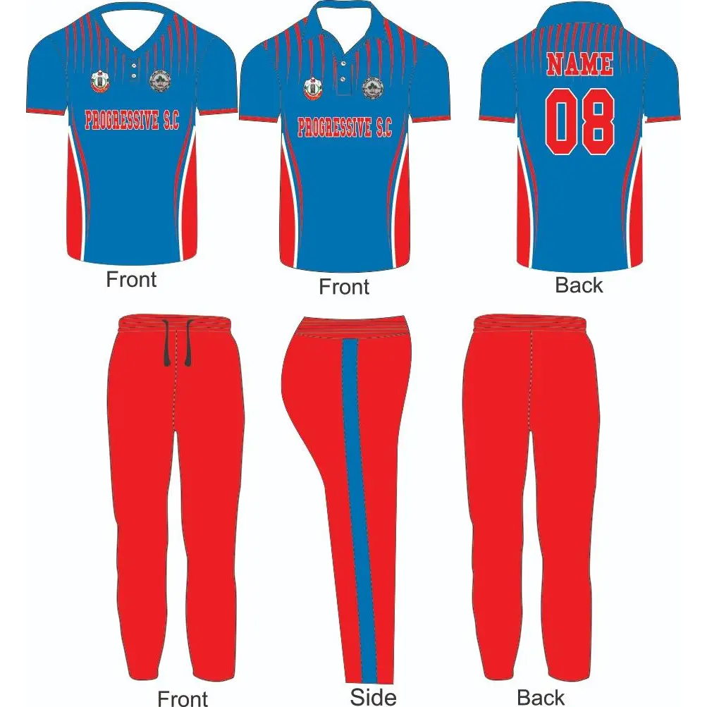 Cricket Jerseys Uniform Kit Customized Red Blue With Buttons - CLOTHING CUSTOM
