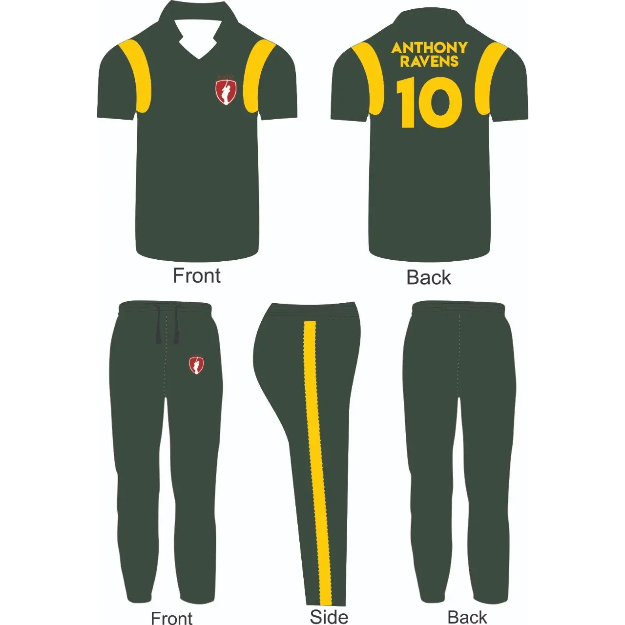 Custom Made Cricket Team Kit Jerseys Dark Green Yellow - CLOTHING CUSTOM