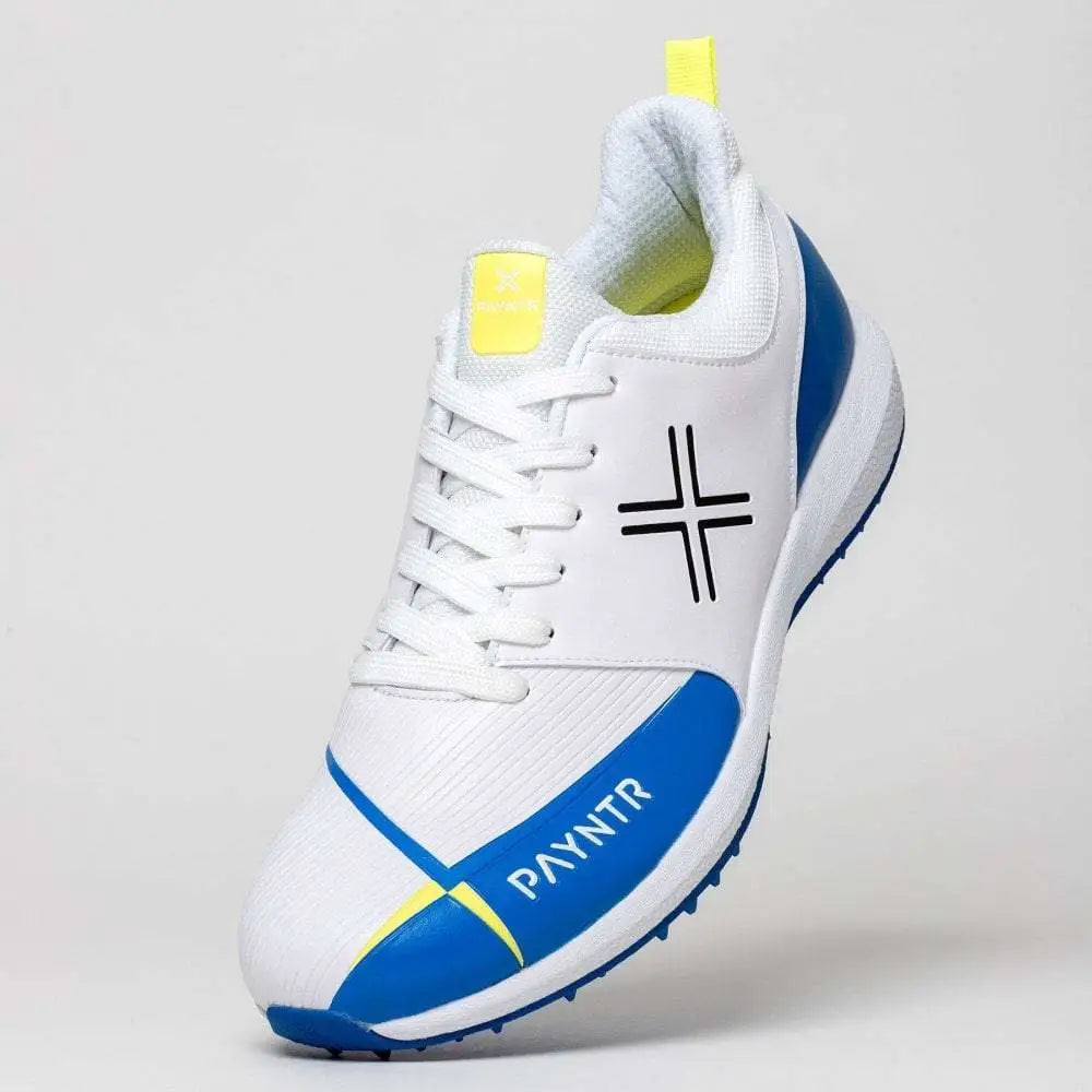 Payntr V Cricket Shoes Pimples White & Blue Rubber Sole - FOOTWEAR - RUBBER SOLE