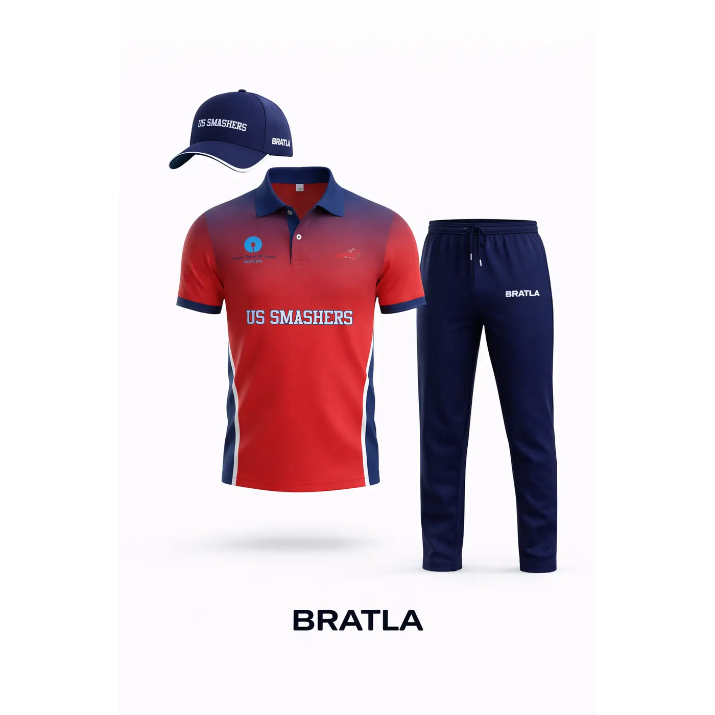 Customizable Cricket Shirt And Cap With Team And Player Name & Number - Red And Blue Shirt & Cap