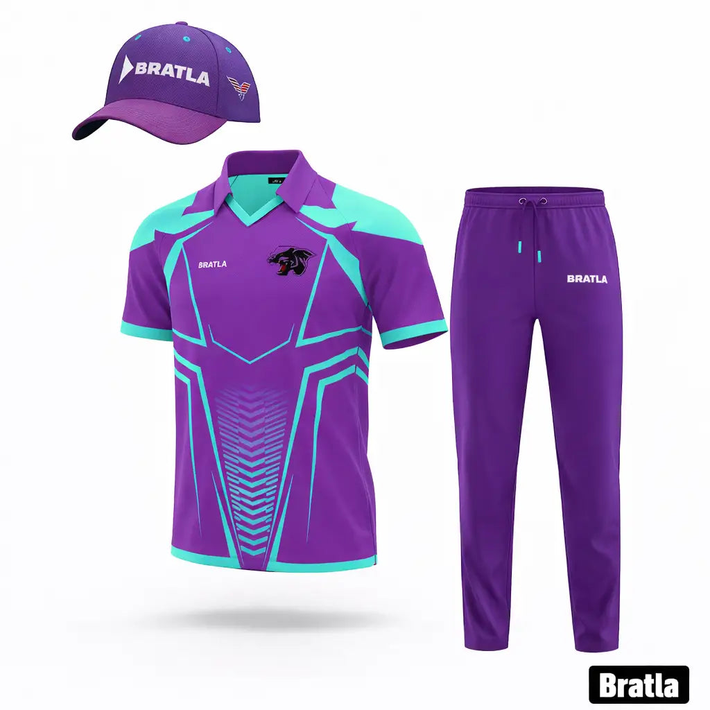 Fully Customizable Cricket Shirt Trouser And Cap With Name And Number - Blue 3 Piece Set - TeamWear-Cricket