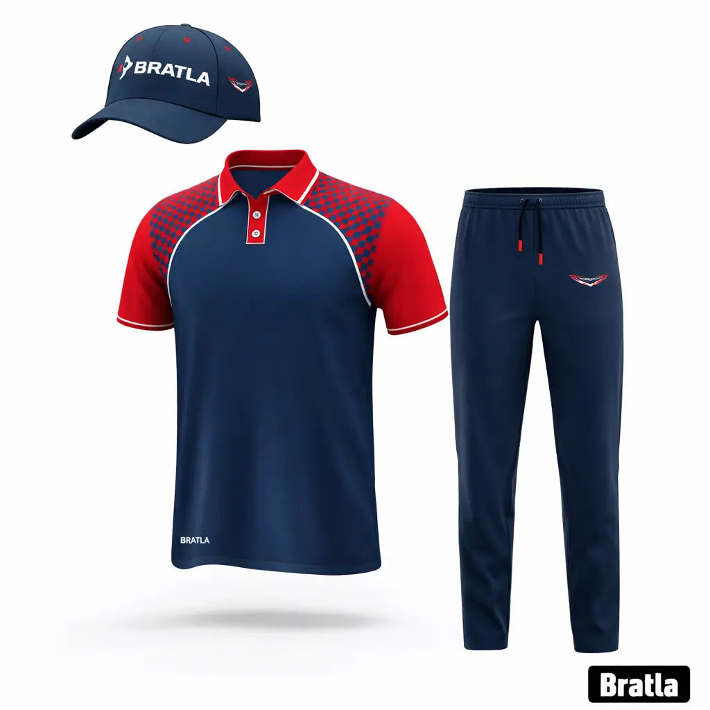 Cricket Shirt And Trouser - Blue And Red 2 Piece Set