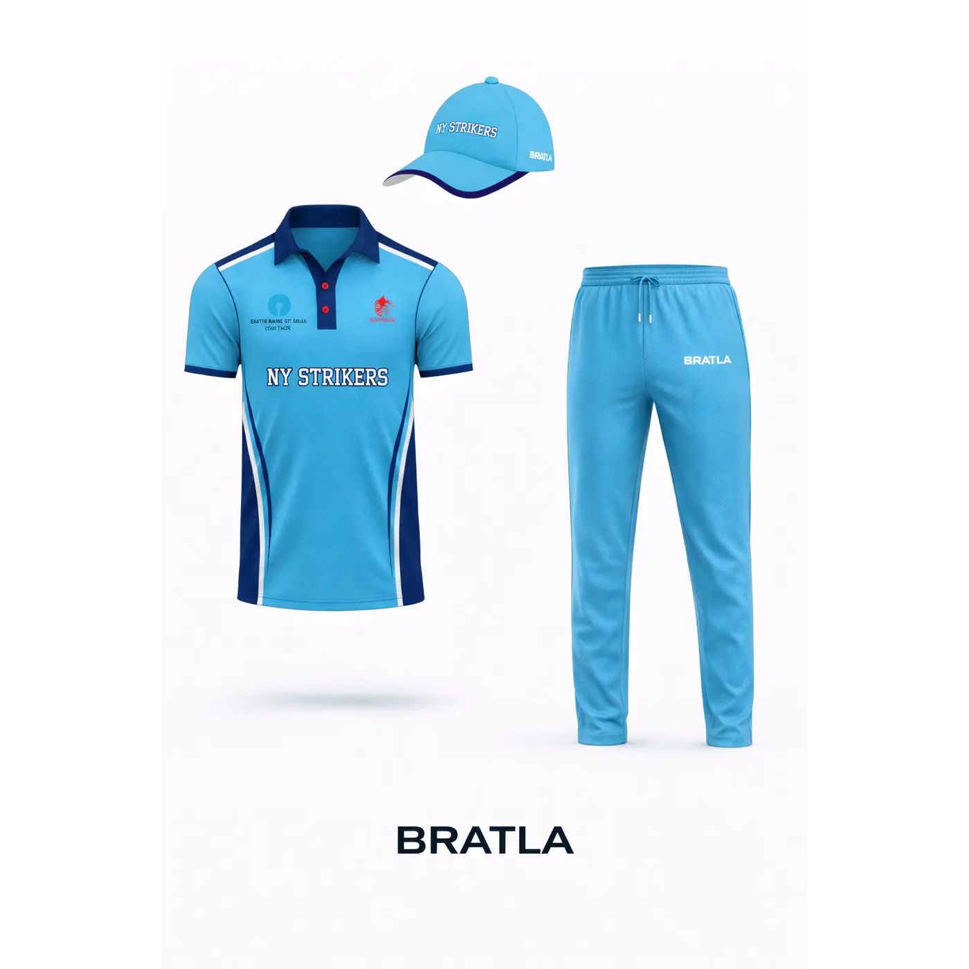 Customized Cricket Shirt And Cap With Team & Player Name And Number - Blue Shirt & Cap
