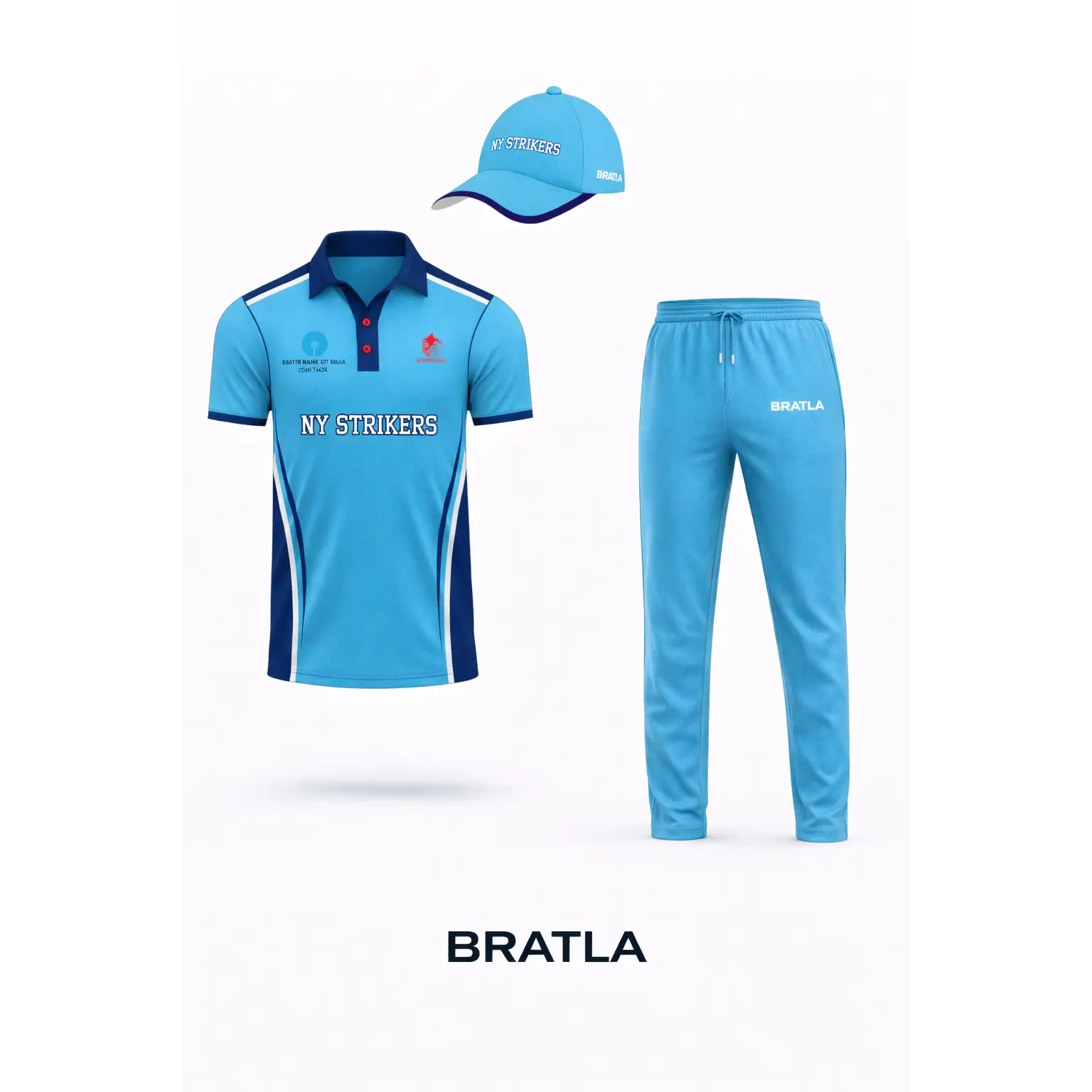 Customized Cricket Shirt And Cap With Team & Player Name And Number - Blue Shirt & Cap - TeamWear-Cricket