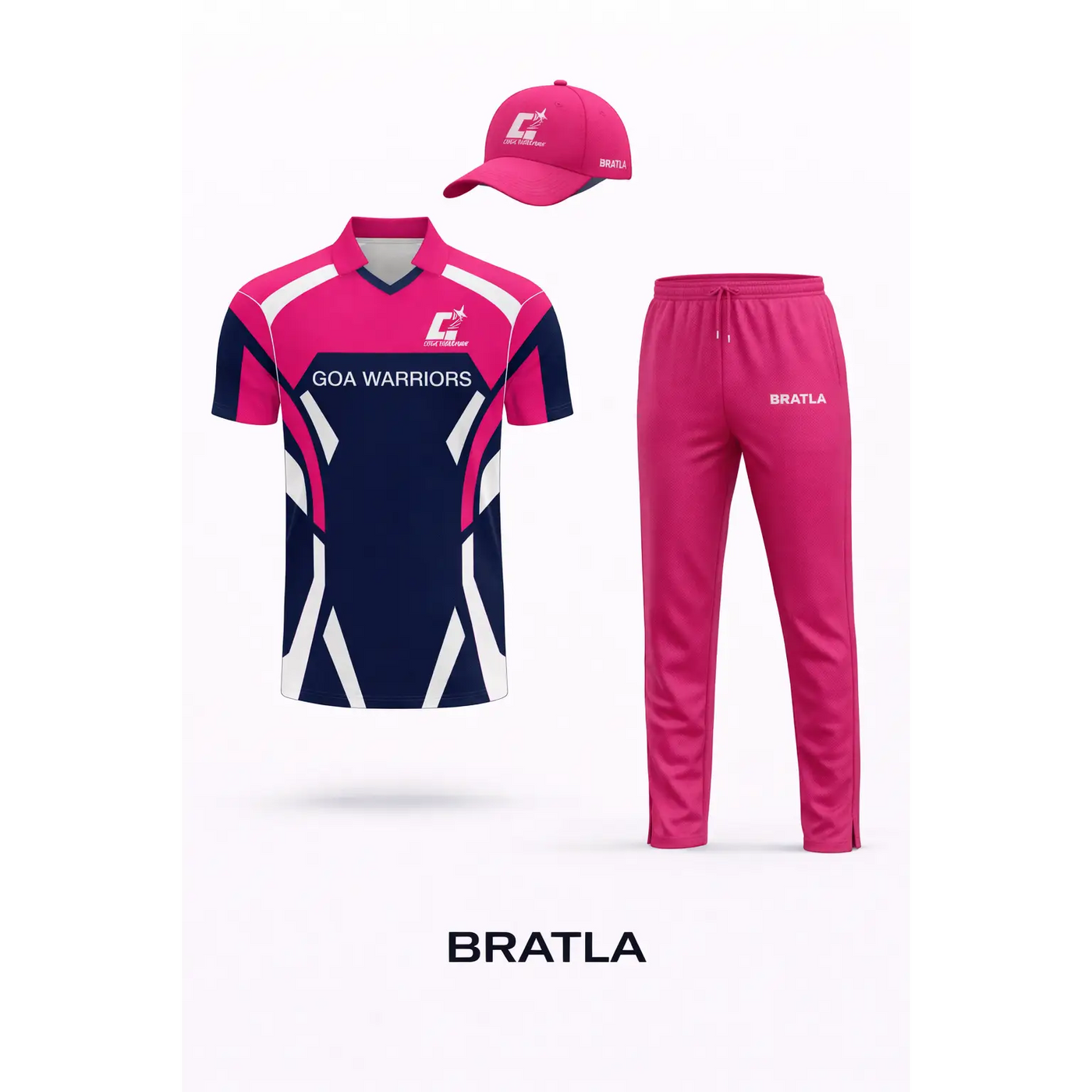 Customizable Cricket Uniform With Team And Player Name & Number - Pink And Black 3 Piece Set