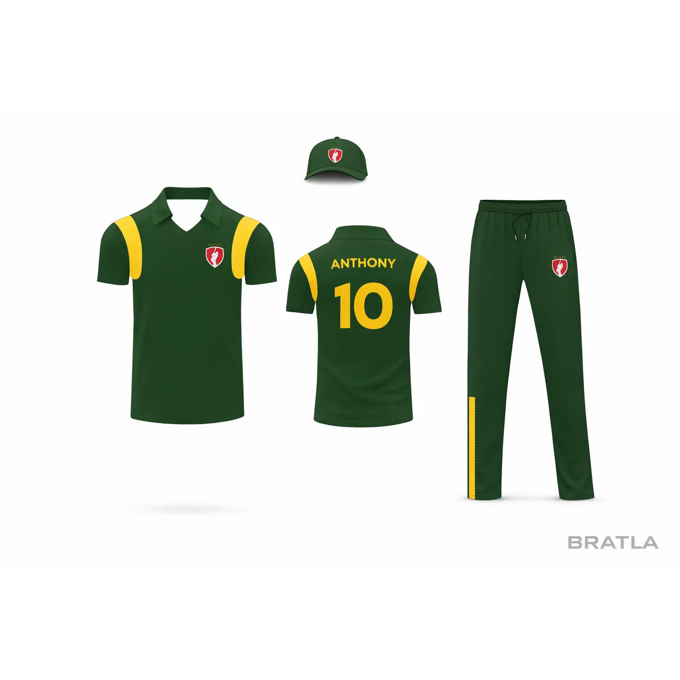 Custom Made Cricket Team Kit Jerseys Dark Green Yellow 2 Piece Set