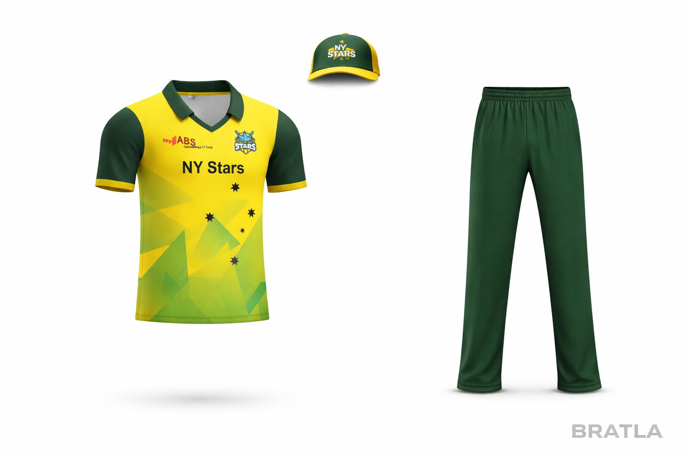 Cricket Custom Made Uniform Kit Dark Green Yellow 2 Piece Set