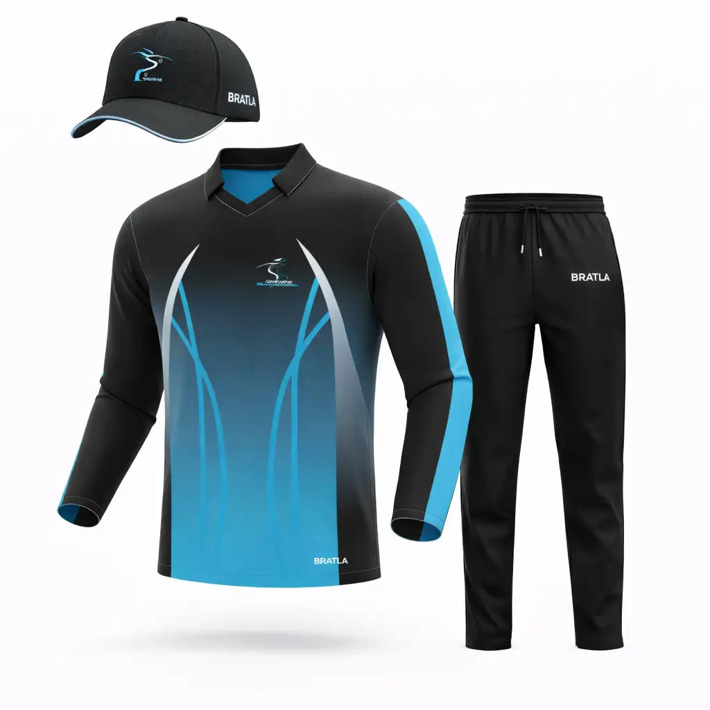 Blue & Black Cricket Uniform Fully Customizable With Name And Number 3 Piece Set