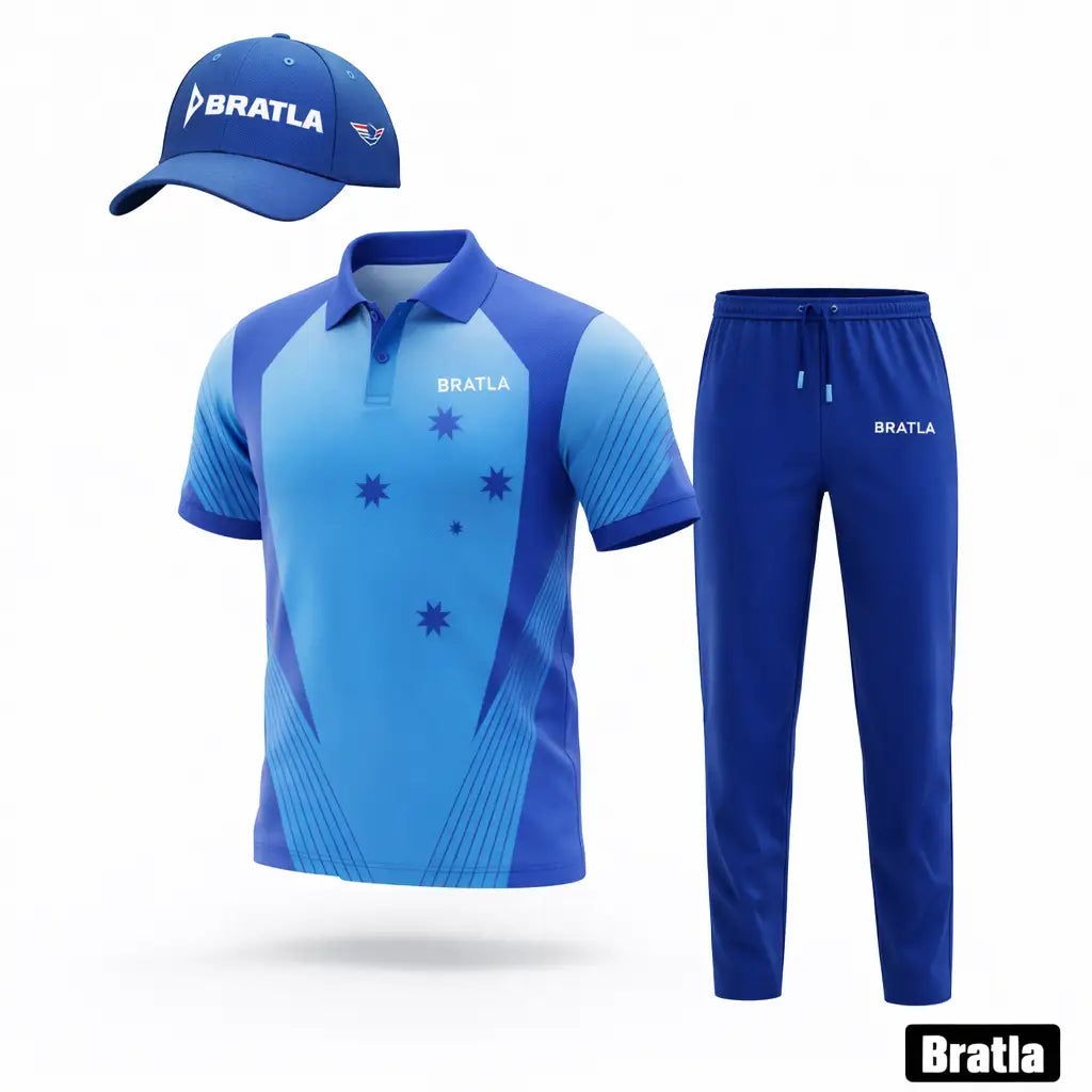 Blue Cricket Shirt Trouser And Cap 3 Piece Set