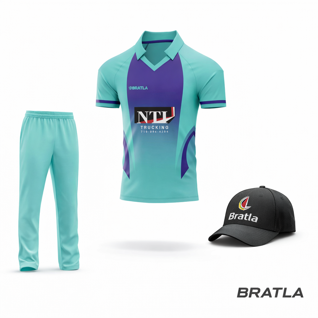 Cricket Shirt And Trouser Fully Customizable With Name And Number - Light And Dark Blue 2 Piece Set