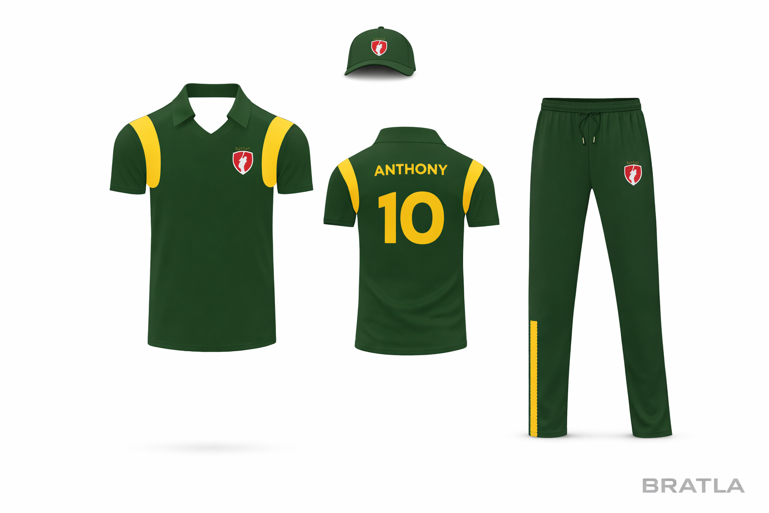 Cricket Uniform Shirt & Trouser Green Yellow Custom Made 2 Piece Set