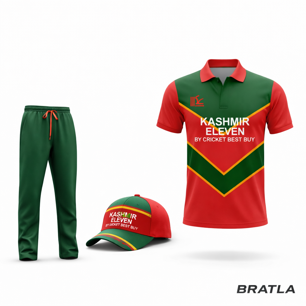 Customizable Cricket Shirt With Team Name And Logo - Green And Red Shirt Only