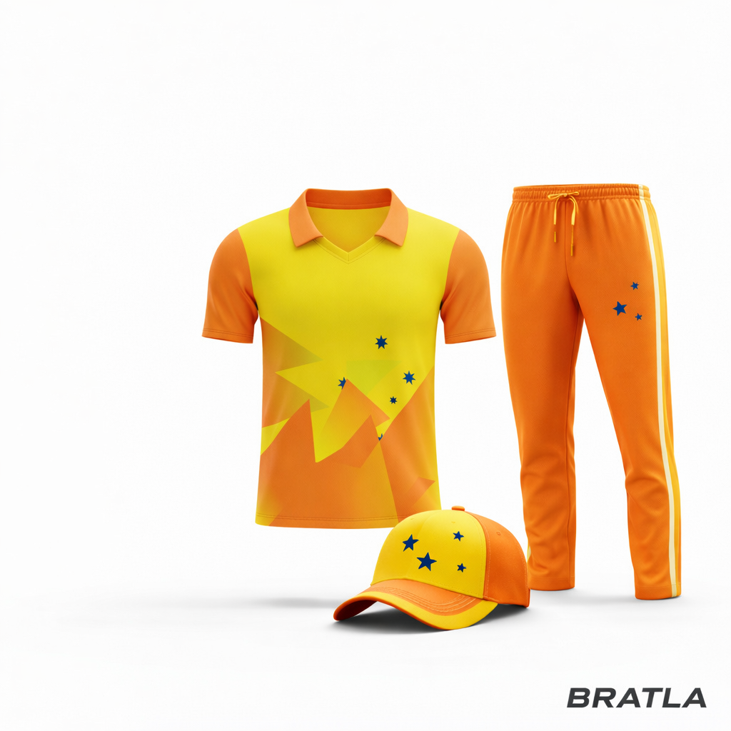 Cricket Jersey Shirt Kit Orange and Yellow Full Sublimation Shirt Only
