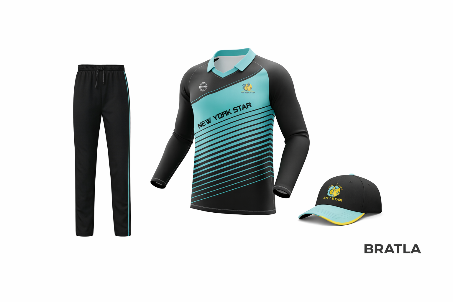 Cricket Kit Uniform Custom Made Clothing Light Blue & Black 2 Piece Set