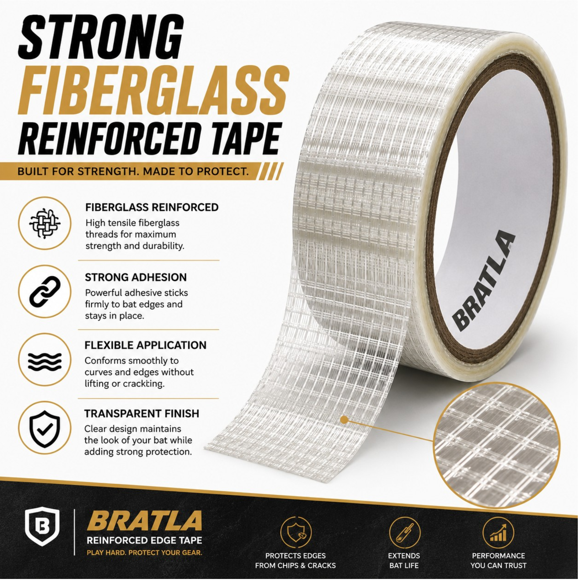 Bratla Cricket Bat Edge Tape Fiber Roll