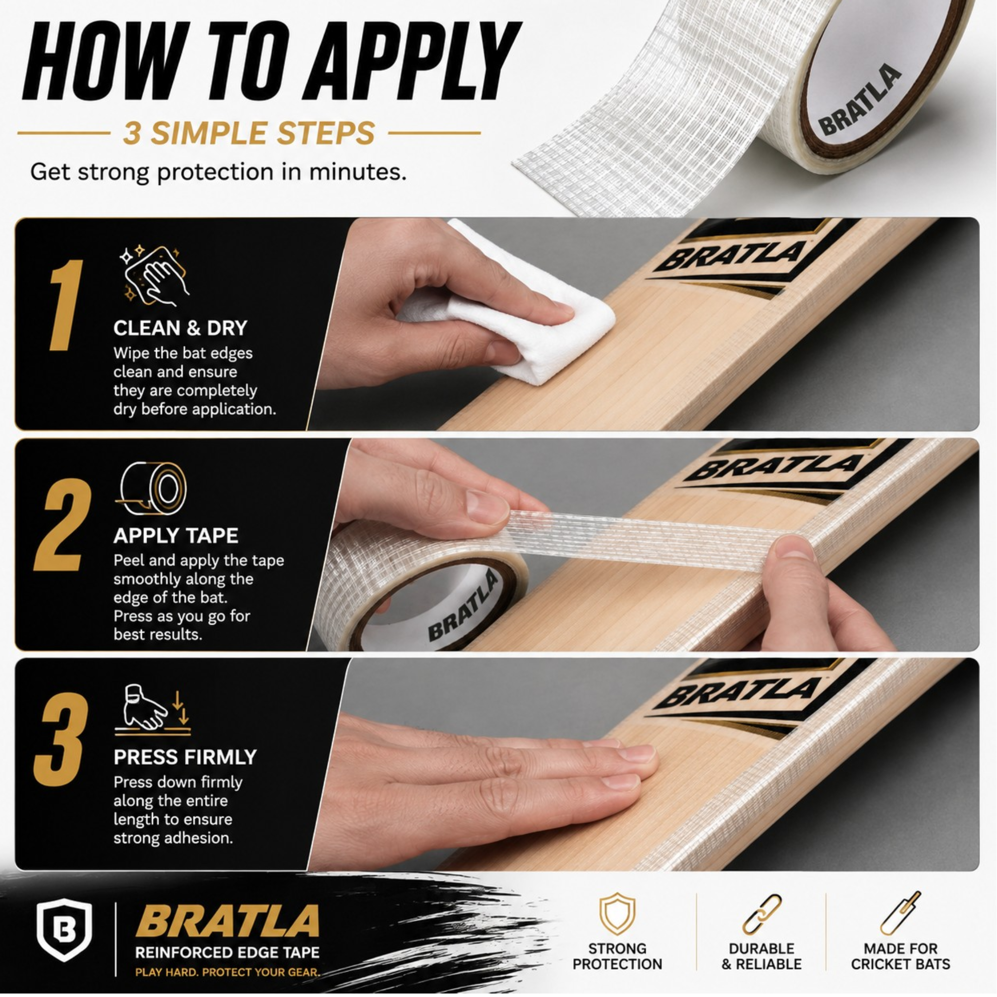 Bratla Cricket Bat Edge Tape Fiber Roll