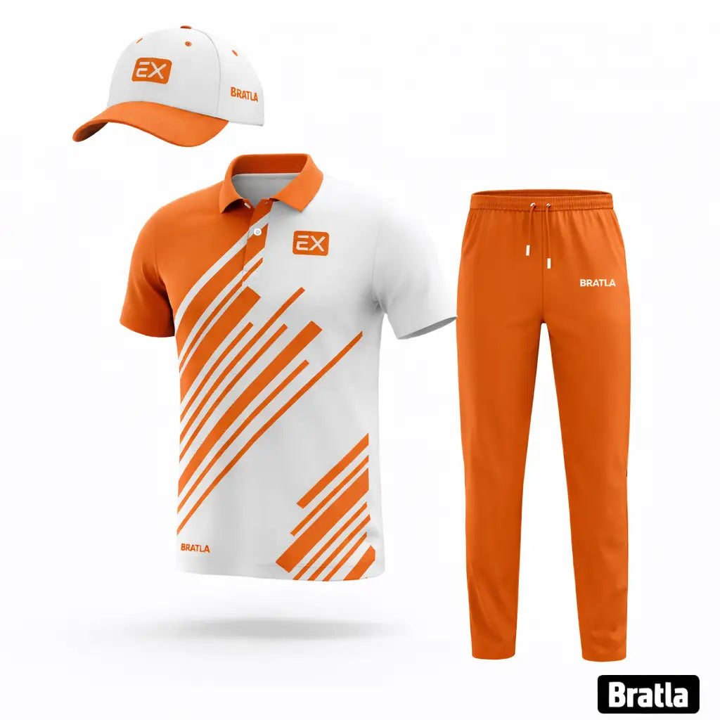 Cricket Shirt Trouser And Cap Customizable With Name And Number -Brown And White 3 Piece Set