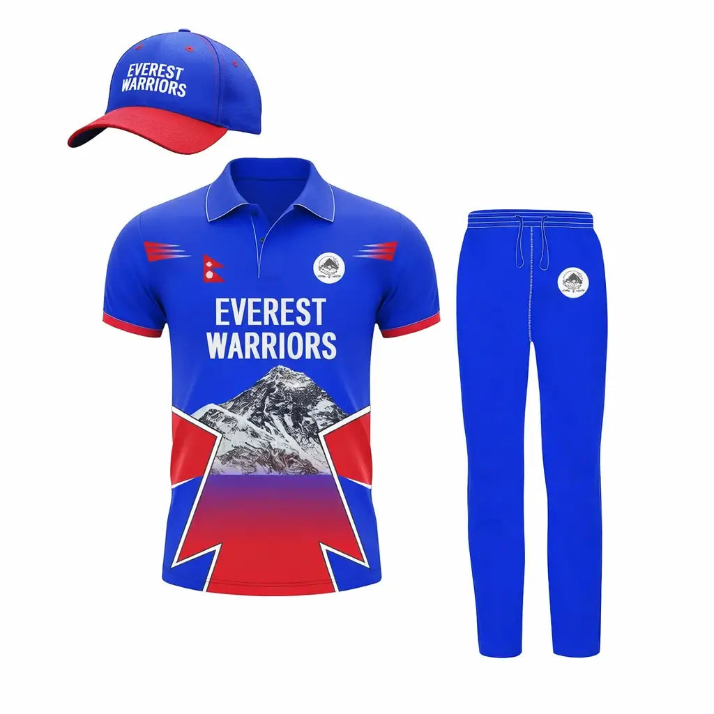 Blue & Red Cricket Uniform Fully Customizable with Name and Number 2 Piece Set