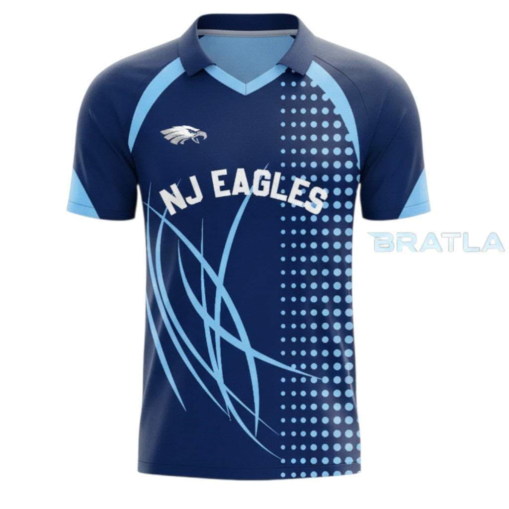 Cricket Sports Jersey Blue V-neck Design Sublimated Shirt Only